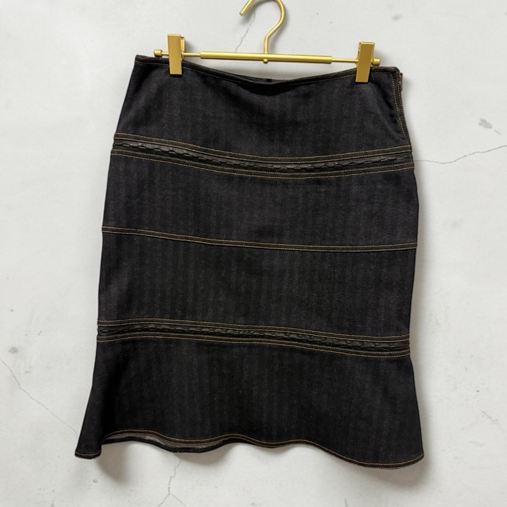 💋Etcetera Blue denim Pencil Skirt with‎ Brown Stitching - Picture 1 of 6